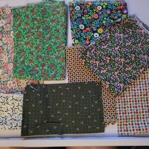 8 Piece Lot of Vintage Floral Scrap Fabric Mainly Greens